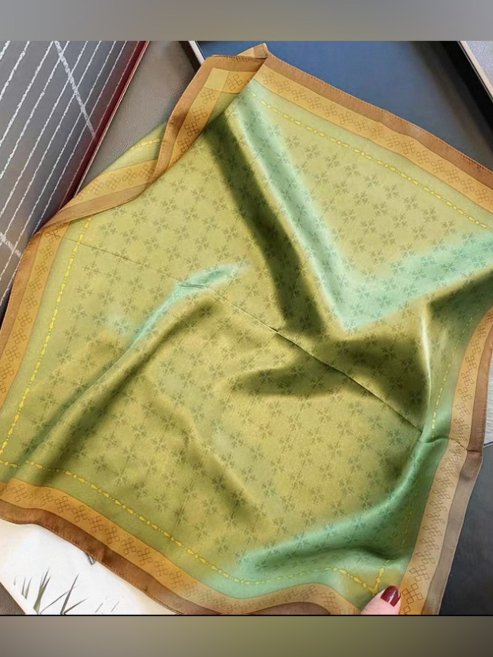 100% silk scarf bandana green and brown